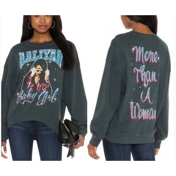 Daydreamer Aaliyah Baby Girl Oversized Crew Sweatshirt XS Vintage Black NWT - Picture 3 of 6